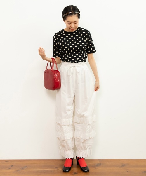 CHILD WOMAN(チャイルドウーマン)の「フライスドットプリント 5分袖プルオーバー(Tシャツ/カットソー・レディース・アイボリー/ブラック・FREE)」の16枚目の写真