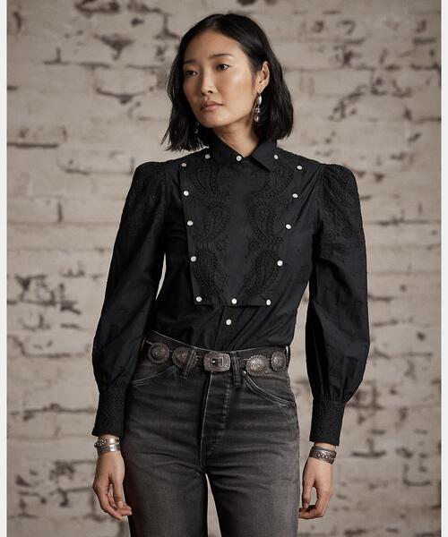 RRL（ダブル アール エル）の「エンブロイダリー コットン ビブフロント ブラウス（シャツ/ブラウス・レディース・ブラック系1・2/1）」の6枚目の写真