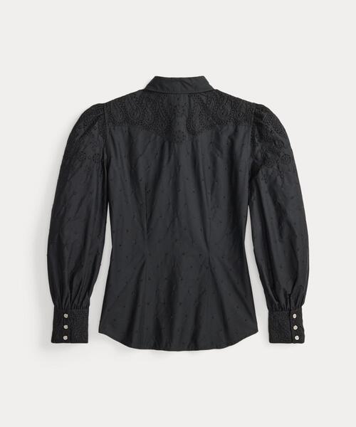 RRL（ダブル アール エル）の「エンブロイダリー コットン ビブフロント ブラウス（シャツ/ブラウス・レディース・ブラック系1・2/1）」の2枚目の写真