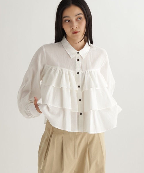 studio CLIP（スタディオクリップ）の「【daily CLIP】段々フリルシャツ（シャツ/ブラウス・レディース・ネイビー/ホワイト/ライトブルー・FREE）」の2枚目の写真