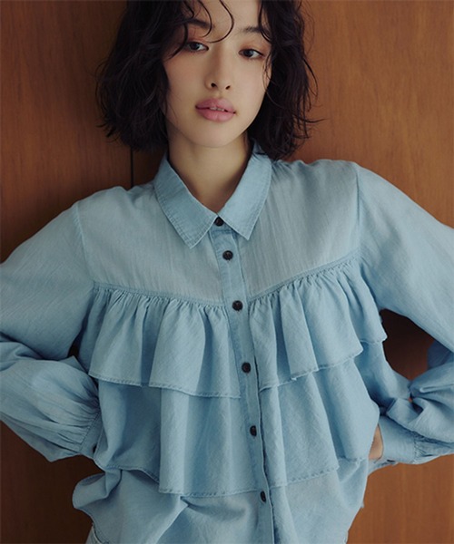 studio CLIP（スタディオクリップ）の「【daily CLIP】段々フリルシャツ（シャツ/ブラウス・レディース・ネイビー/ホワイト/ライトブルー・FREE）」の3枚目の写真