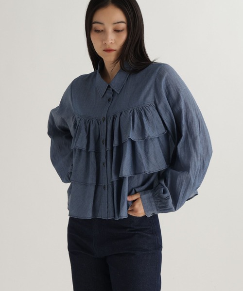 studio CLIP（スタディオクリップ）の「【daily CLIP】段々フリルシャツ（シャツ/ブラウス・レディース・ネイビー/ホワイト/ライトブルー・FREE）」の21枚目の写真