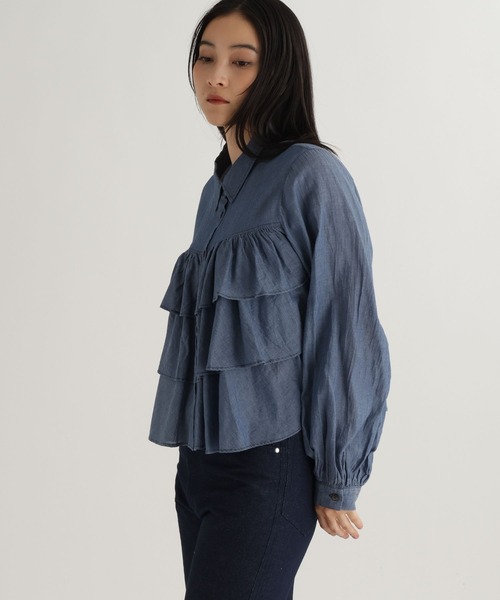 studio CLIP（スタディオクリップ）の「【daily CLIP】段々フリルシャツ（シャツ/ブラウス・レディース・ネイビー/ホワイト/ライトブルー・FREE）」の20枚目の写真
