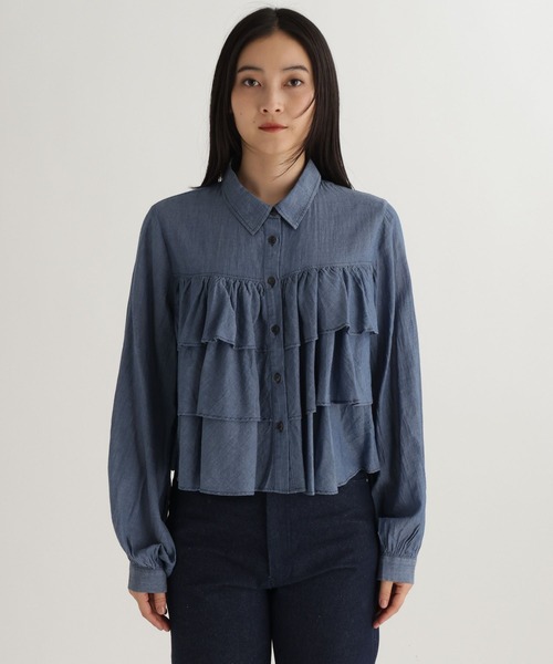 studio CLIP（スタディオクリップ）の「【daily CLIP】段々フリルシャツ（シャツ/ブラウス・レディース・ネイビー/ホワイト/ライトブルー・FREE）」の13枚目の写真