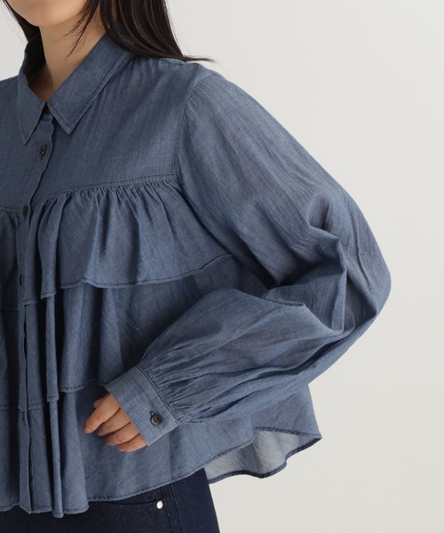 studio CLIP（スタディオクリップ）の「【daily CLIP】段々フリルシャツ（シャツ/ブラウス・レディース・ネイビー/ホワイト/ライトブルー・FREE）」の9枚目の写真