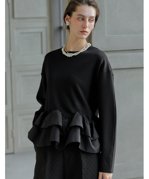 MEISM（ミズム）の「[2026S/S COLLECTION][MEISM by Re:EDIT]ダンボールスウェットウェーブフリル切替プルオーバー（スウェット・レディース・ホワイト/ブラック/グレー・LARGE/MEDIUM）」の7枚目の写真