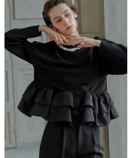 MEISM（ミズム）の「[2026S/S COLLECTION][MEISM by Re:EDIT]ダンボールスウェットウェーブフリル切替プルオーバー（スウェット・レディース・ホワイト/ブラック/グレー・LARGE/MEDIUM）」の8枚目の写真