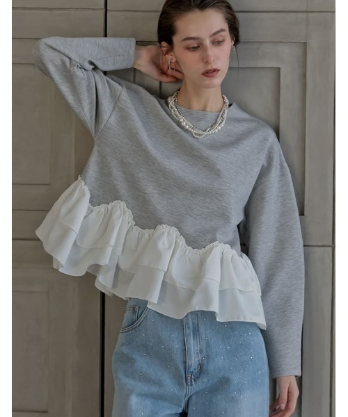 MEISM（ミズム）の「[2026S/S COLLECTION][MEISM by Re:EDIT]ダンボールスウェットウェーブフリル切替プルオーバー（スウェット・レディース・ホワイト/ブラック/グレー・LARGE/MEDIUM）」の18枚目の写真