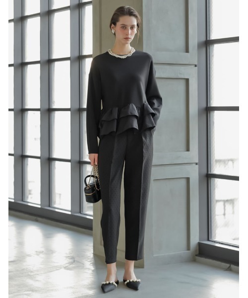 MEISM（ミズム）の「[2026S/S COLLECTION][MEISM by Re:EDIT]ダンボールスウェットウェーブフリル切替プルオーバー（スウェット・レディース・ホワイト/ブラック/グレー・LARGE/MEDIUM）」の4枚目の写真