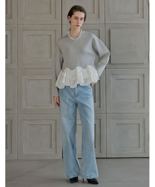 MEISM（ミズム）の「[2026S/S COLLECTION][MEISM by Re:EDIT]ダンボールスウェットウェーブフリル切替プルオーバー（スウェット・レディース・ホワイト/ブラック/グレー・LARGE/MEDIUM）」の14枚目の写真