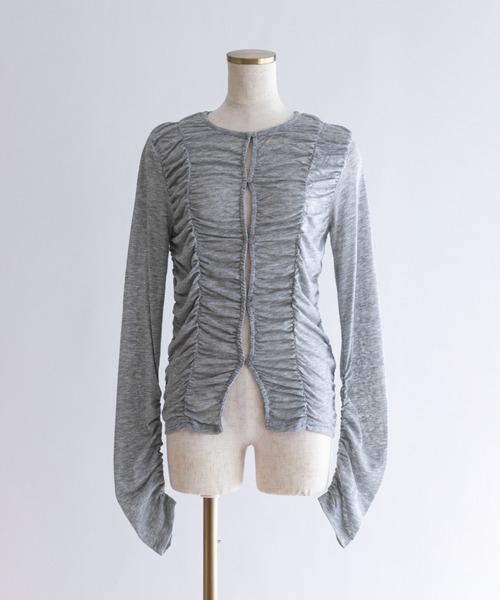 EN NEUME(エンノイム)の「Shirring Cut Cardigan(カーディガン/ボレロ・レディース・ブルー/杢グレー/オフホワイト/ブラック・FREE)」の3枚目の写真