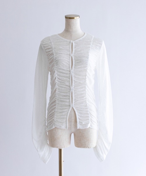 EN NEUME(エンノイム)の「Shirring Cut Cardigan(カーディガン/ボレロ・レディース・ブルー/杢グレー/オフホワイト/ブラック・FREE)」の2枚目の写真