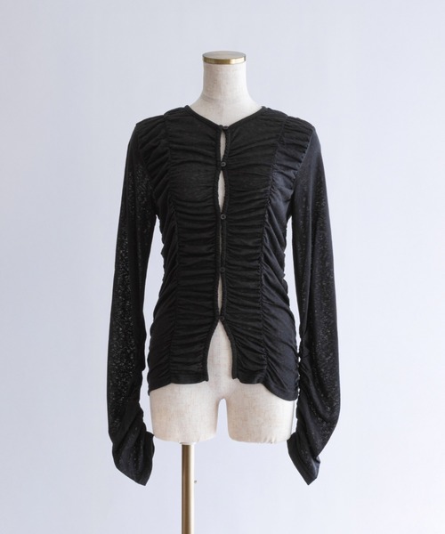 EN NEUME(エンノイム)の「Shirring Cut Cardigan(カーディガン/ボレロ・レディース・ブルー/杢グレー/オフホワイト/ブラック・FREE)」の1枚目の写真