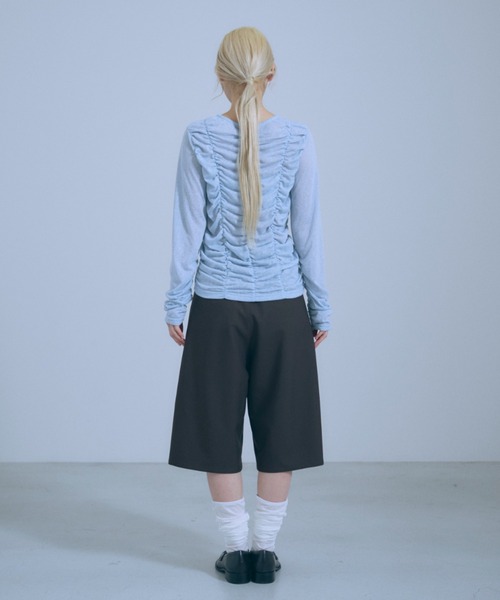 EN NEUME(エンノイム)の「Shirring Cut Cardigan(カーディガン/ボレロ・レディース・ブルー/杢グレー/オフホワイト/ブラック・FREE)」の12枚目の写真