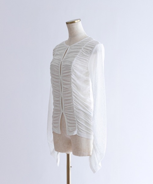 EN NEUME(エンノイム)の「Shirring Cut Cardigan(カーディガン/ボレロ・レディース・ブルー/杢グレー/オフホワイト/ブラック・FREE)」の15枚目の写真