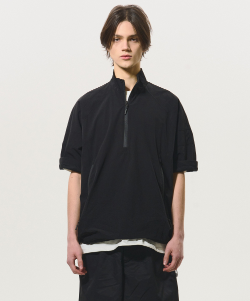 ハーフジップ半袖アノラック[ブラック]（Tシャツ/カットソー）｜BLACK