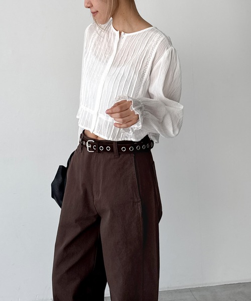 CANAL JEAN(キャナルジーン)の「ARCHIVE STANCE ピンタックブラウス(シャツ/ブラウス・レディース・オフホワイト/ブラック・X-SMALL)」の9枚目の写真