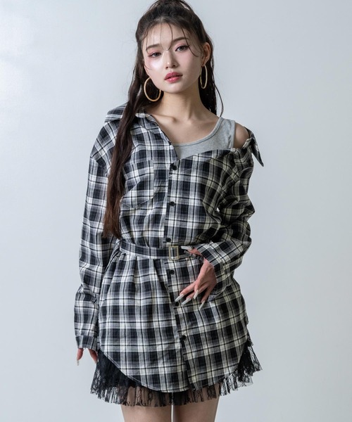 ANAP（アナップ）の「タンクドッキングチェックシャツミニワンピース（ワンピース・レディース・ブラック/ライトブルー・F）」の8枚目の写真