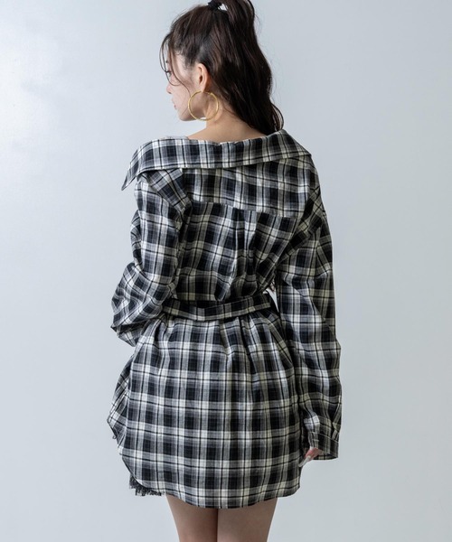 ANAP（アナップ）の「タンクドッキングチェックシャツミニワンピース（ワンピース・レディース・ブラック/ライトブルー・F）」の6枚目の写真
