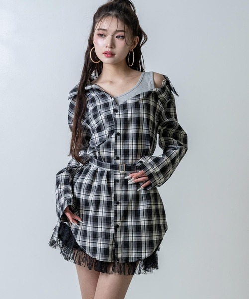 ANAP（アナップ）の「タンクドッキングチェックシャツミニワンピース（ワンピース・レディース・ブラック/ライトブルー・F）」の7枚目の写真