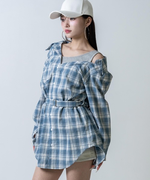 ANAP（アナップ）の「タンクドッキングチェックシャツミニワンピース（ワンピース・レディース・ブラック/ライトブルー・F）」の3枚目の写真