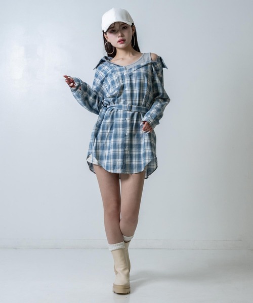 ANAP（アナップ）の「タンクドッキングチェックシャツミニワンピース（ワンピース・レディース・ブラック/ライトブルー・F）」の22枚目の写真