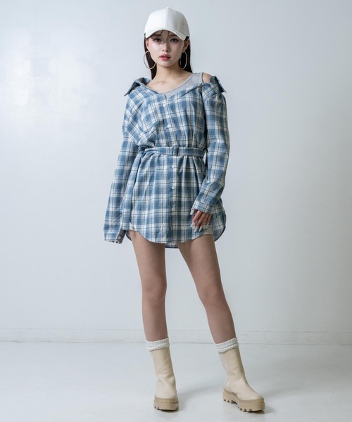 ANAP（アナップ）の「タンクドッキングチェックシャツミニワンピース（ワンピース・レディース・ブラック/ライトブルー・F）」の21枚目の写真