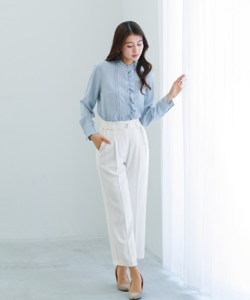 White Collection（ホワイトコレクション）の「【 さりげなく華やぐ 】ソフトピケ・アシメフリルブラウス（シャツ/ブラウス・レディース・オフホワイト/サックスブルー・M）」の13枚目の写真