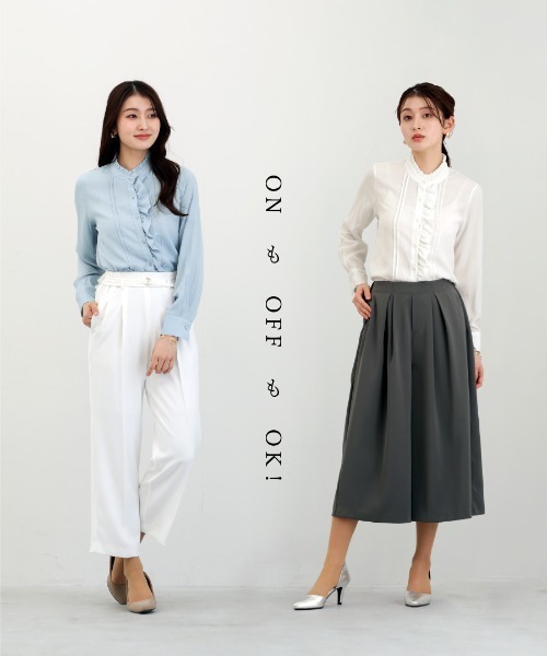 White Collection（ホワイトコレクション）の「【 さりげなく華やぐ 】ソフトピケ・アシメフリルブラウス（シャツ/ブラウス・レディース・オフホワイト/サックスブルー・M）」の20枚目の写真