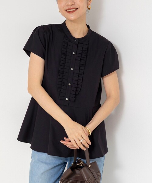 NOLLEY’S(ノーリーズ)の「ウォッシャブル前立プリーツペプラムブラウス(シャツ/ブラウス・レディース・カーキ/ブラック/ホワイト・38)」の1枚目の写真