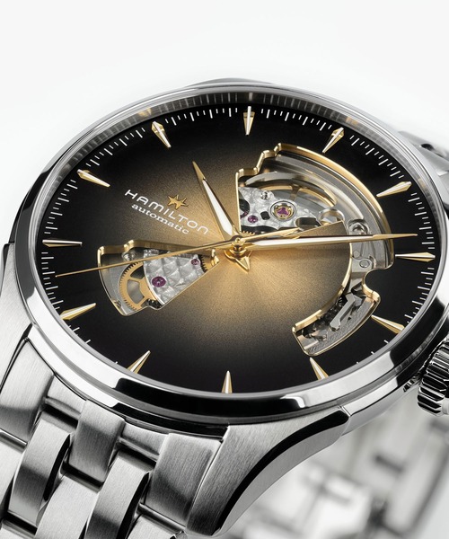 HAMILTON（ハミルトン）の「HAMILTON [ハミルトン] 腕時計 Jazzmaster （ジャズマスター） Open Heart オート 自動巻き 40MM ブラック×シルバー（アナログ腕時計・メンズ・イエロー・FREE）」の5枚目の写真