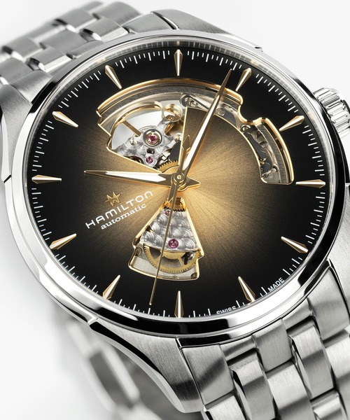 HAMILTON（ハミルトン）の「HAMILTON [ハミルトン] 腕時計 Jazzmaster （ジャズマスター） Open Heart オート 自動巻き 40MM ブラック×シルバー（アナログ腕時計・メンズ・イエロー・FREE）」の6枚目の写真