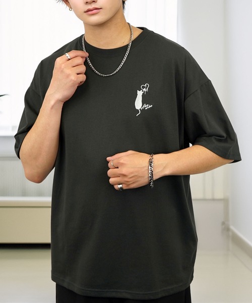 セール】刺繍 ワイド 半袖 Tシャツ ロゴ キャラ ハート（Tシャツ
