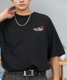 刺繍 ワイド 半袖 Tシャツ ロゴ キャラ ハート