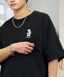 刺繍 ワイド 半袖 Tシャツ ロゴ キャラ ハート