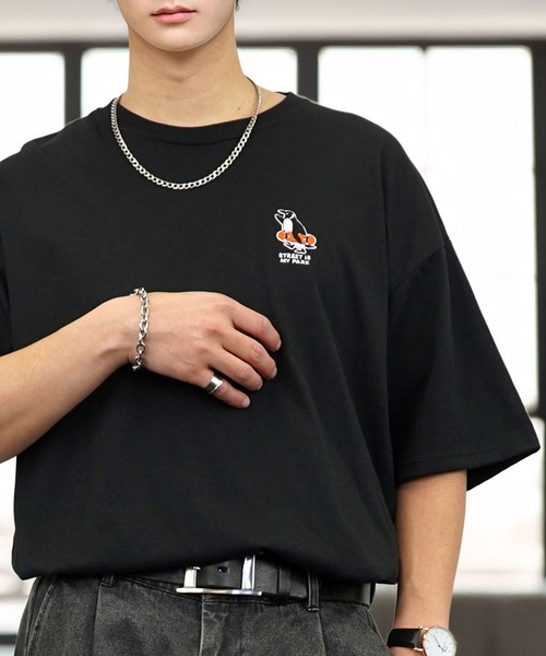 セール】刺繍 ワイド 半袖 Tシャツ ロゴ キャラ ハート（Tシャツ