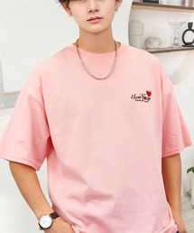 Candlestick（キャンドルスティック）の「刺繍 ワイド 半袖 Tシャツ ロゴ キャラ ハート（Tシャツ/カットソー）」