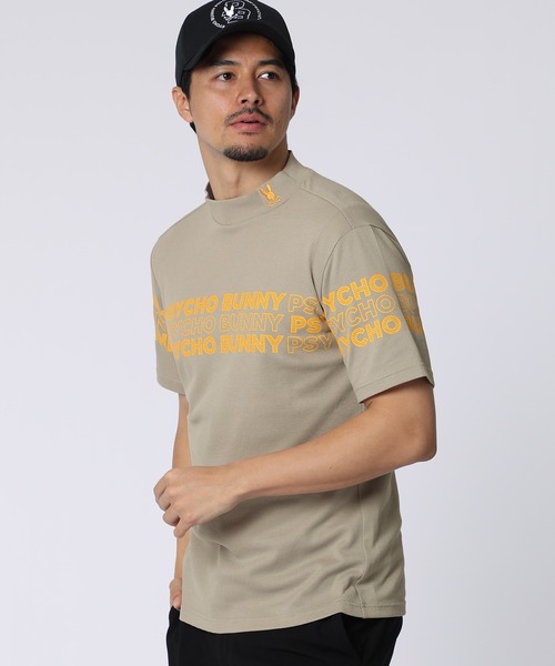 Psycho Bunny（サイコバニー）の「[GOLF]ロゴパネルプリント ハニカム半袖モックネックシャツ（Tシャツ/カットソー・メンズ・ホワイト/ブラック/グレイッシュベージュ・X-LARGE/LARGE/MEDIUM）」の3枚目の写真