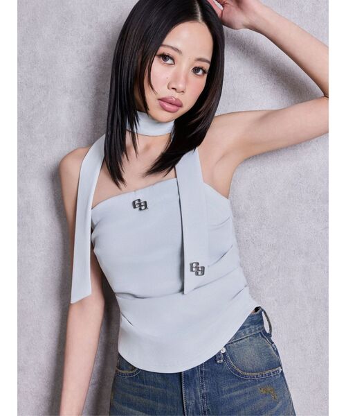 GYDA（ジェイダ）の「GGプレートチョーカーベアTOPS（チューブトップ・レディース・オフホワイト/ライトブルー/ブラック・FREE）」の3枚目の写真