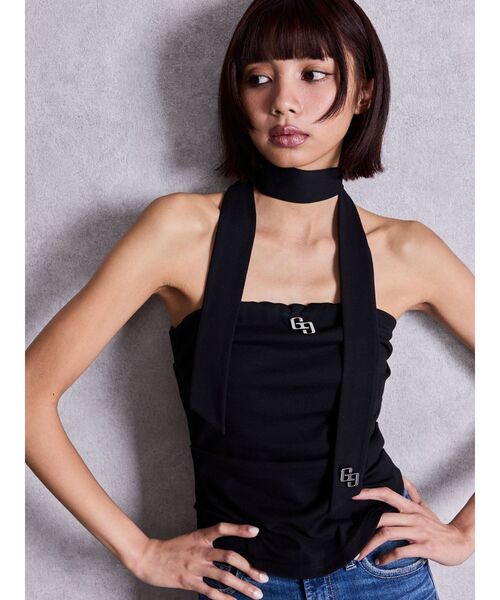 GYDA（ジェイダ）の「GGプレートチョーカーベアTOPS（チューブトップ・レディース・オフホワイト/ライトブルー/ブラック・FREE）」の2枚目の写真