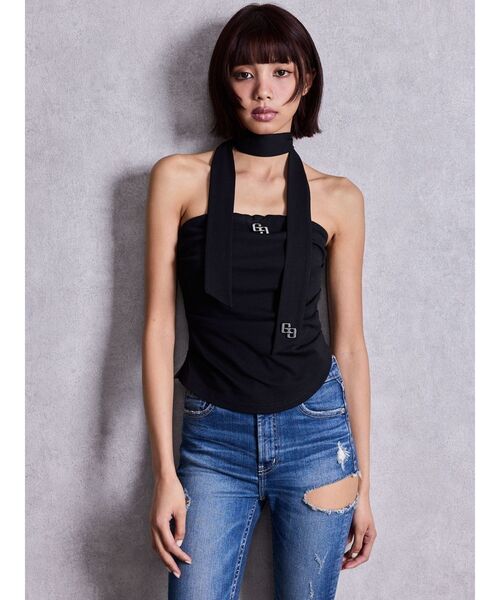 GYDA（ジェイダ）の「GGプレートチョーカーベアTOPS（チューブトップ・レディース・オフホワイト/ライトブルー/ブラック・FREE）」の6枚目の写真