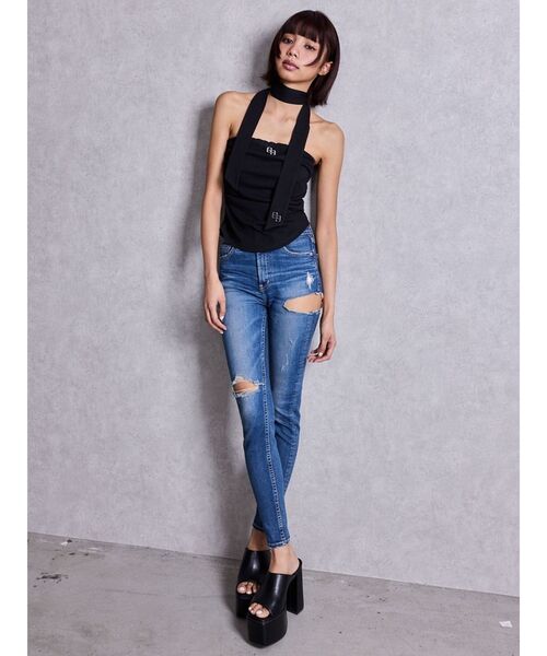 GYDA（ジェイダ）の「GGプレートチョーカーベアTOPS（チューブトップ・レディース・オフホワイト/ライトブルー/ブラック・FREE）」の9枚目の写真