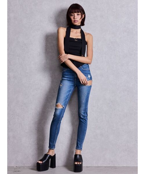 GYDA（ジェイダ）の「GGプレートチョーカーベアTOPS（チューブトップ・レディース・オフホワイト/ライトブルー/ブラック・FREE）」の11枚目の写真