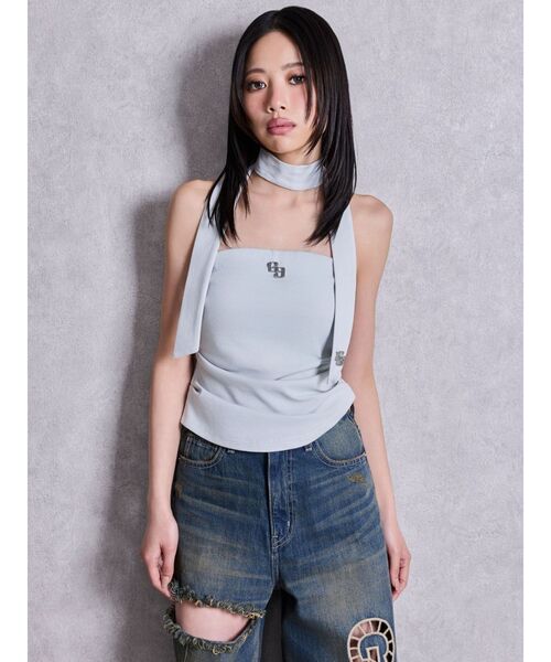 GYDA（ジェイダ）の「GGプレートチョーカーベアTOPS（チューブトップ・レディース・オフホワイト/ライトブルー/ブラック・FREE）」の21枚目の写真