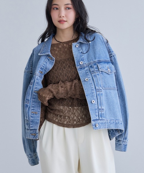 VIS（ビス）の「シャーリングスリーブレースプルオーバー（Tシャツ/カットソー・レディース・ダークブラウン/ホワイト/キナリ・FREE）」の10枚目の写真