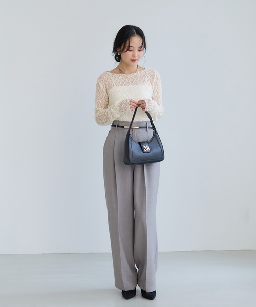 VIS（ビス）の「シャーリングスリーブレースプルオーバー（Tシャツ/カットソー・レディース・ダークブラウン/ホワイト/キナリ・FREE）」の14枚目の写真