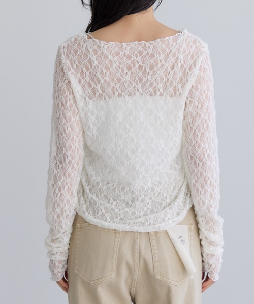 VIS（ビス）の「シャーリングスリーブレースプルオーバー（Tシャツ/カットソー・レディース・ダークブラウン/ホワイト/キナリ・FREE）」の19枚目の写真