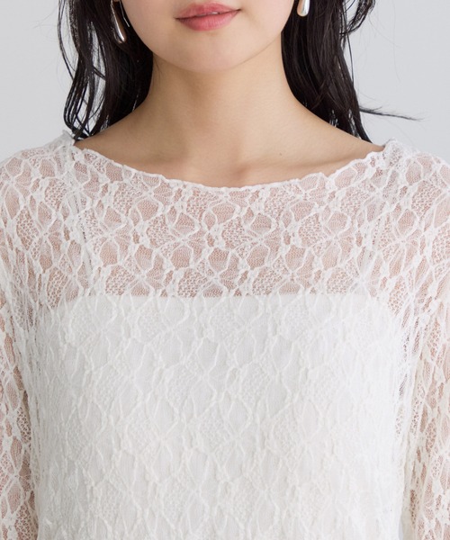 VIS（ビス）の「シャーリングスリーブレースプルオーバー（Tシャツ/カットソー・レディース・ダークブラウン/ホワイト/キナリ・FREE）」の20枚目の写真