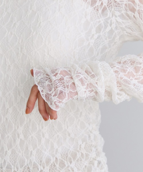 VIS（ビス）の「シャーリングスリーブレースプルオーバー（Tシャツ/カットソー・レディース・ダークブラウン/ホワイト/キナリ・FREE）」の22枚目の写真