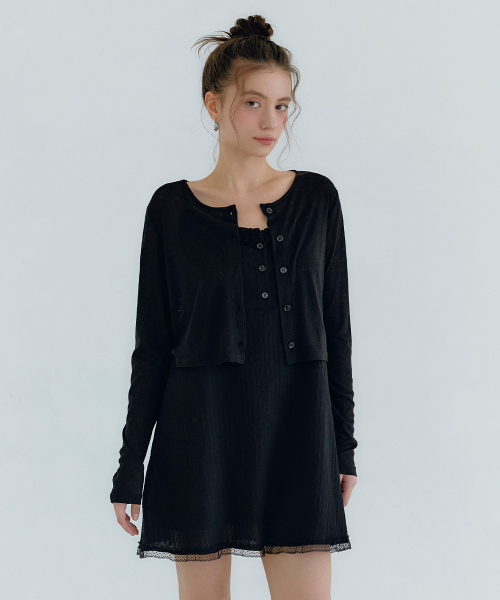 MICANE（ミケーネ）の「エルバレースミニドレス-カーディガンセットアップ（ワンピース・レディース・ブラック/アイボリー・SMALL/MEDIUM/LARGE/X-LARGE/X-SMALL）」の7枚目の写真